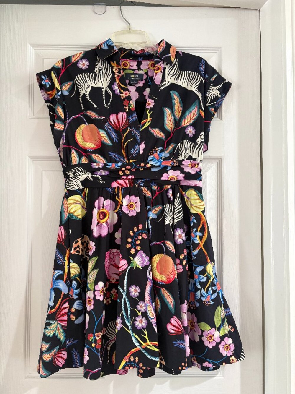 Maeve Anthropologie Flora Fauna Jungle Print Shirt Dress SZ 6P Black shirt dress